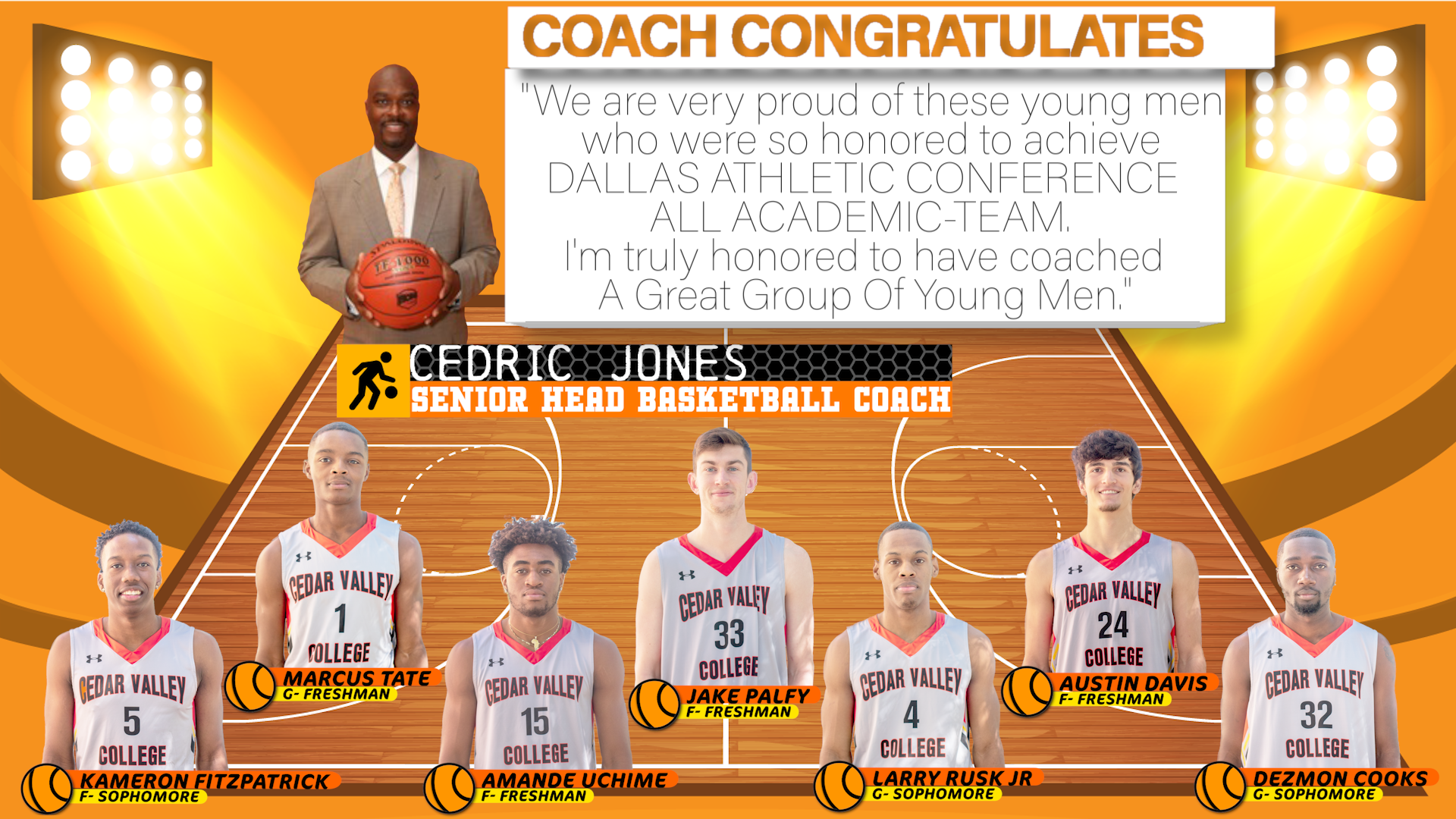 Cedar Valley Suns Basketball DAC All-Academic Team 19-20